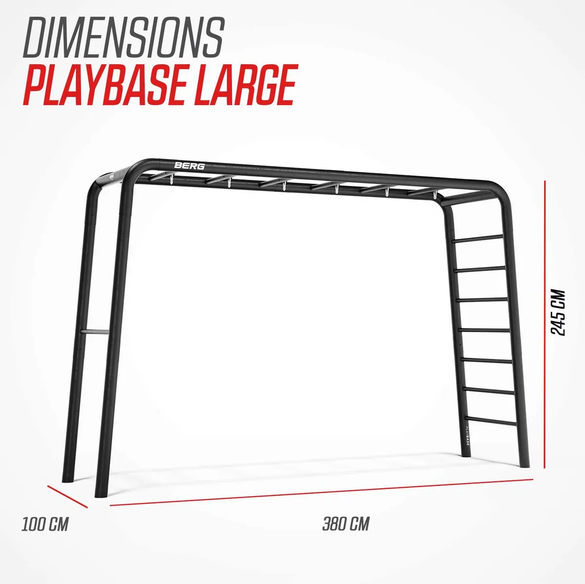 BERG PlayBase Large dimensions: 380cm wide, 100cm deep, 245cm high