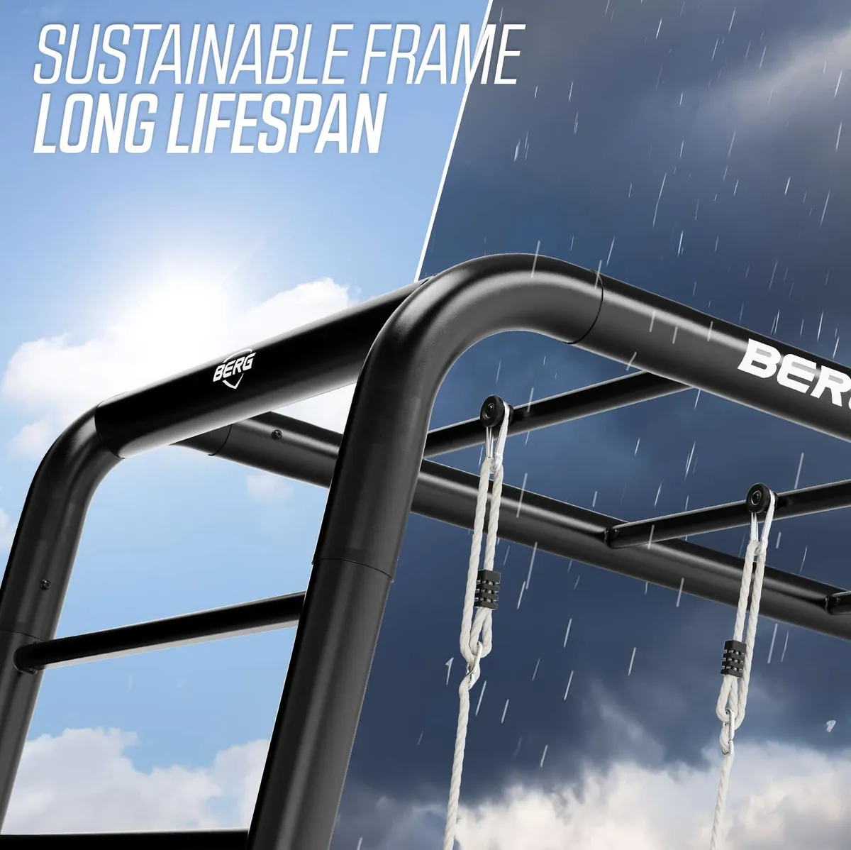 BERG PlayBase frame in sunshine and rain